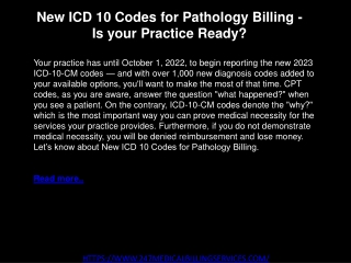 New ICD 10 Codes for Pathology Billing - Is your Practice Ready