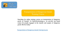 Transportation of Dangerous Goods Training Course