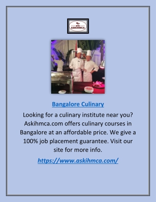 Bangalore Culinary | Askihmca.com