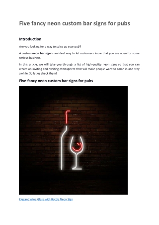 Five fancy neon custom bar signs for pubs