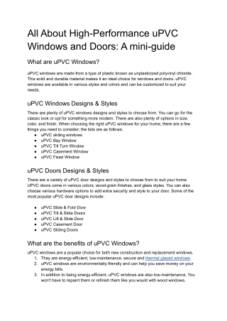 All About High-Performance uPVC Windows and Doors a mini-guide