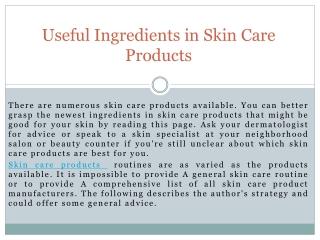 Useful Ingredients in Skin Care Products
