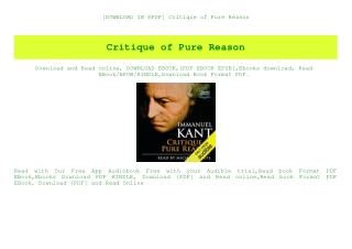 [DOWNLOAD IN @PDF] Critique of Pure Reason (DOWNLOAD E.B.O.O.K.^)