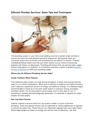 Efficient Plumber Services Some Tips and Techniques