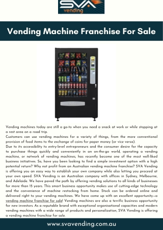 Vending Machine Franchise For Sale