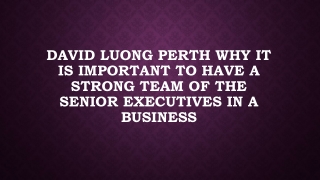David Luong Perth Why It Is Important to Have a Strong Team of the Senior Executives in A Business