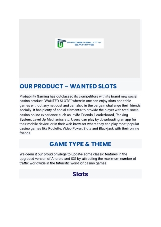 OUR PRODUCT – WANTED SLOTS