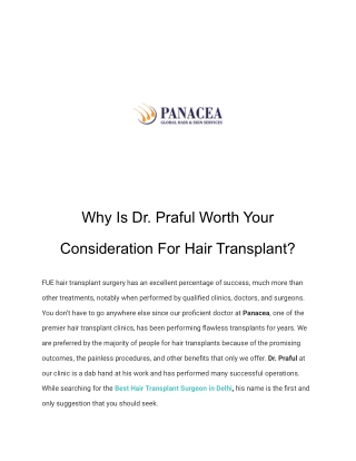 Why Is Dr. Praful Worth Your Consideration For Hair Transplant?