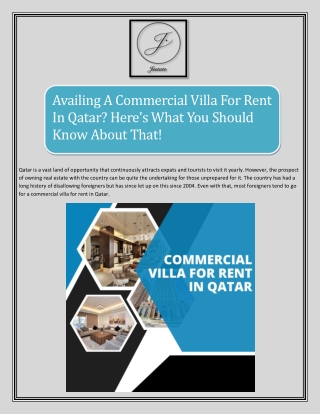 Availing A Commercial Villa For Rent In Qatar? Here’s What You Should Know About