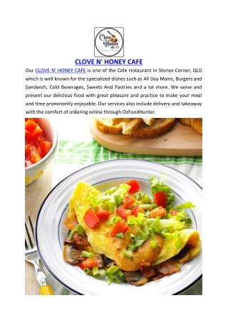 5% off - Clove N Honey Café Menu Stones Corner, NSW