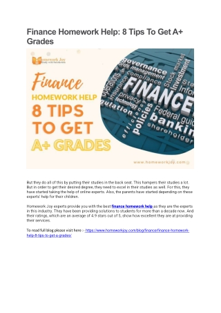 Finance Homework Help