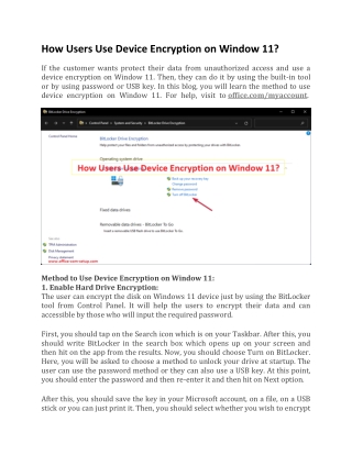How Users Use Device Encryption on Window 11?