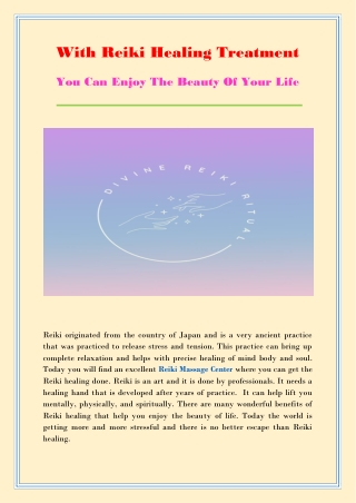 With Reiki Healing Treatment You Can Enjoy The Beauty Of Your Life