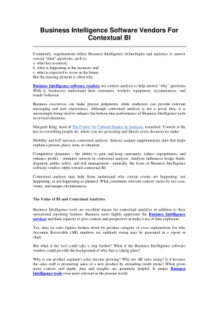 Business Intelligence Software Vendors For Contextual BI