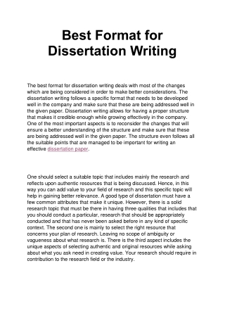 Best Format for Dissertation Writing