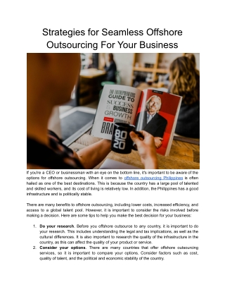 Strategies for Seamless Offshore Outsourcing For Your Business