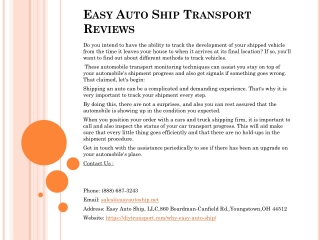 Easy Auto Ship Transport Reviews