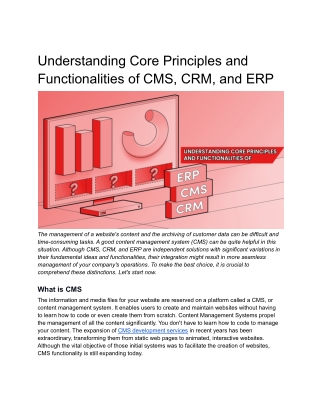 Understanding Core Principles and   Functionalities of CMS, CRM, and ERP