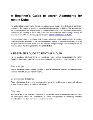 A Beginner’s Guide to search Apartments for rent in Dubai