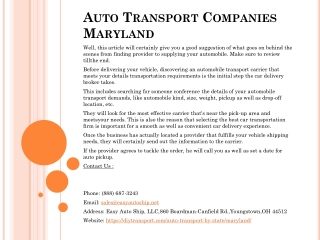 Auto Transport Companies Maryland