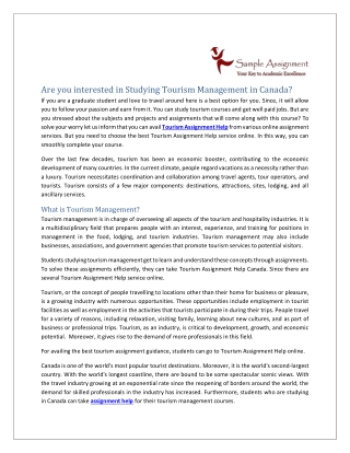 Are you Interested in Studying Tourism Management in Canada