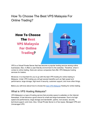 How To Choose The Best VPS Malaysia For Online Trading?