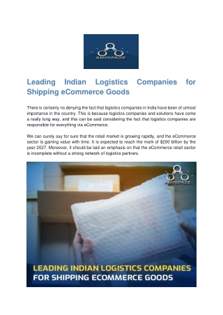 Indian Logistics Companies | Warehouse Ecommerce Fulfillment