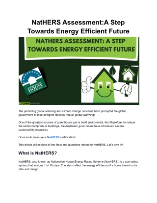 NatHERS Assessment: A Step Towards Energy Efficient Future