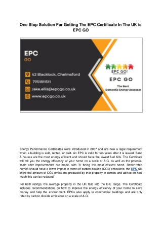 One Stop Solution For Getting The EPC Certificate In The UK is EPC GO.ppt