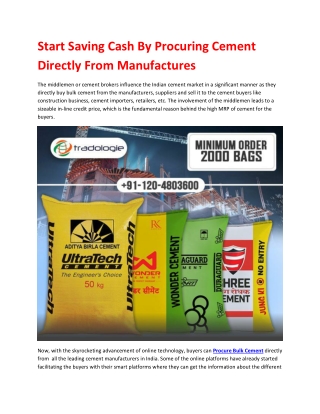 Start Saving Cash By Procuring Cement Directly From Manufactures