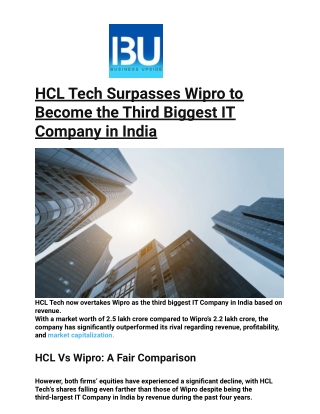 HCL Tech Surpasses Wipro to Become the Third Biggest IT Company in India