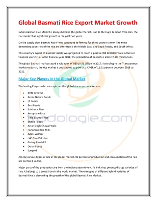 Global Basmati Rice Export Market Growth