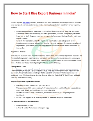 How to Start Rice Export Business In India