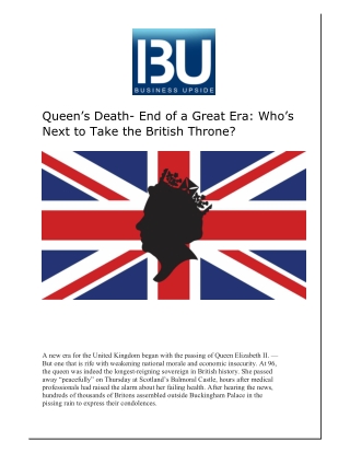 Queen’s Death End of a Great Era Who s Next to Take the British Throne