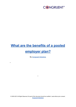 What are the benefits of a pooled employer plan