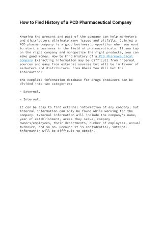 How to Find History of a PCD Pharmaceutical Company