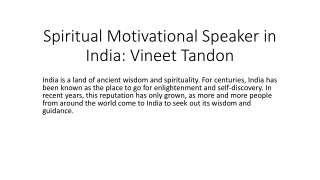 Spiritual Motivational Speaker in India