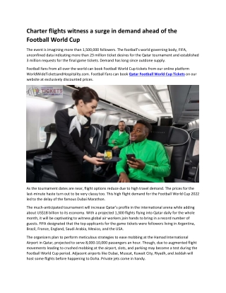 Charter flights witness a surge in demand ahead of the Football World Cup