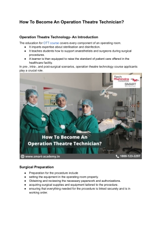 How To Become An Operation Theatre Technician?