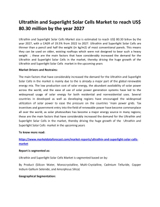 Ultrathin and Superlight Solar Cells Market