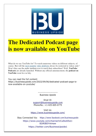 The Dedicated Podcast page is now available on YouTube