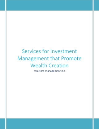 Services for Investment Management that Promote Wealth Creation
