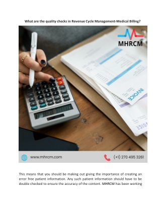 What are the quality checks in Revenue Cycle Management-Medical Billing