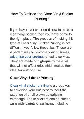 How To Defined the Clear Vinyl Sticker Printing