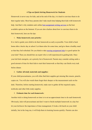 4 Tips on Quick Solving Homework for Students
