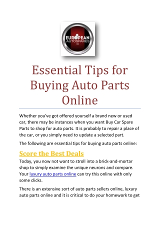 Essential Tips for Buying Auto Parts Onlin1