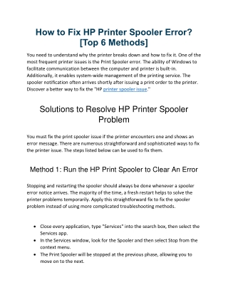 How to Fix HP Printer Spooler Error