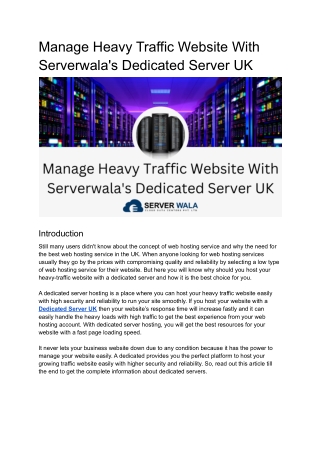 Manage Heavy Traffic Website With Serverwala's Dedicated Server UK