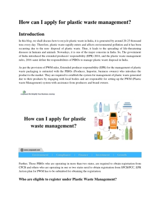 How can I apply for plastic waste mangement?