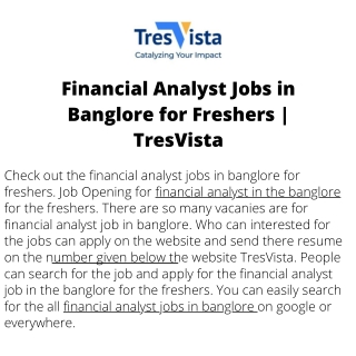 Financial Analyst Jobs in Banglore for Freshers  TresVista
